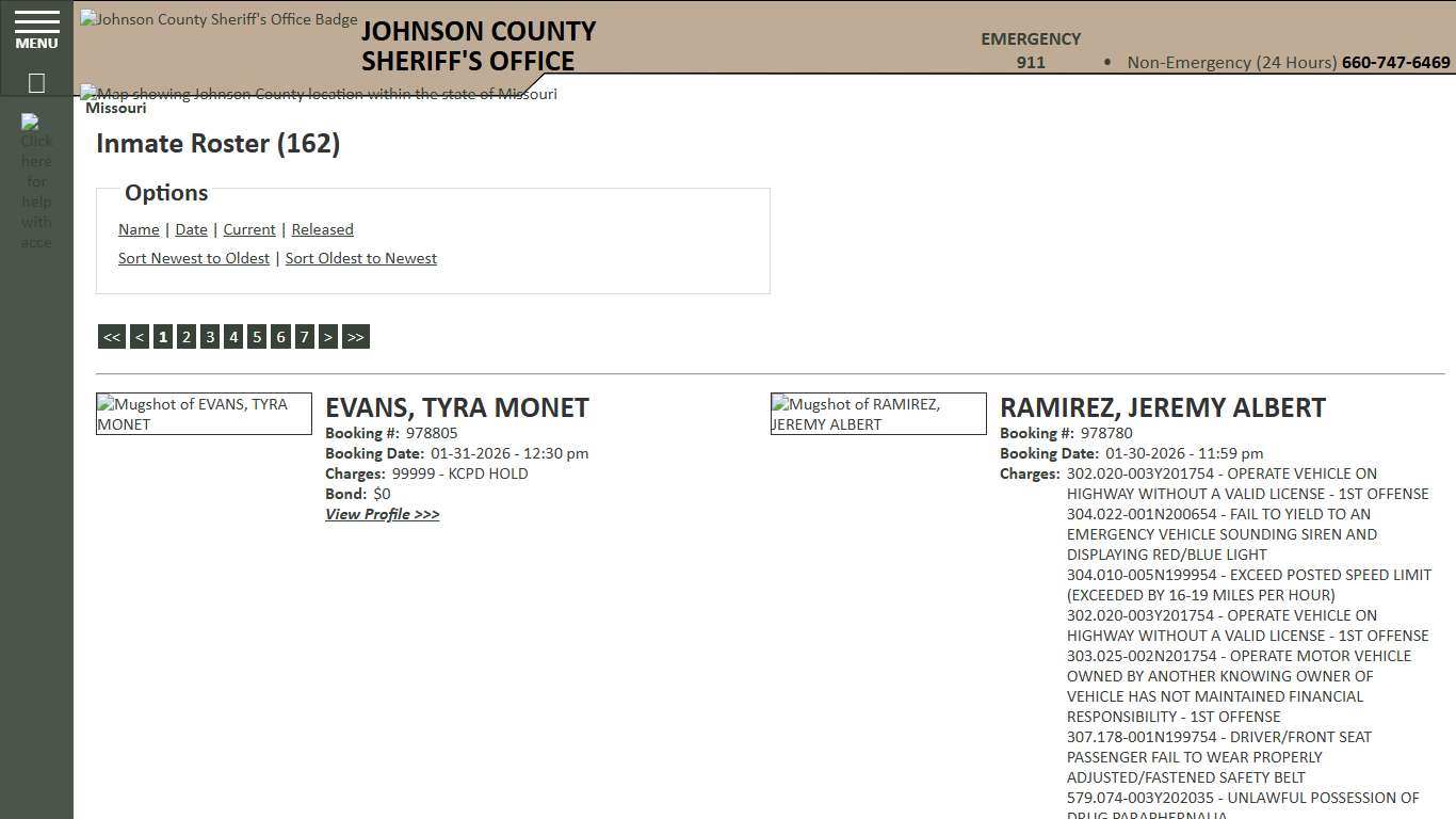 Inmate Roster - Current Inmates Booking Date Descending - Johnson County Sheriff MO